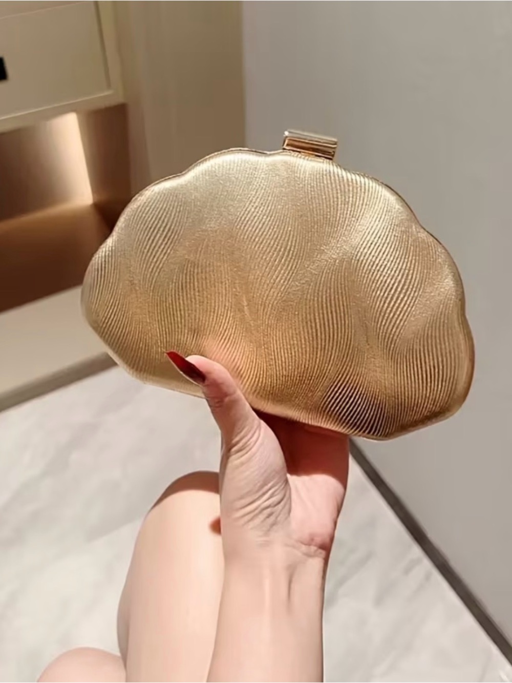 Gold Metallic Shell Clutch